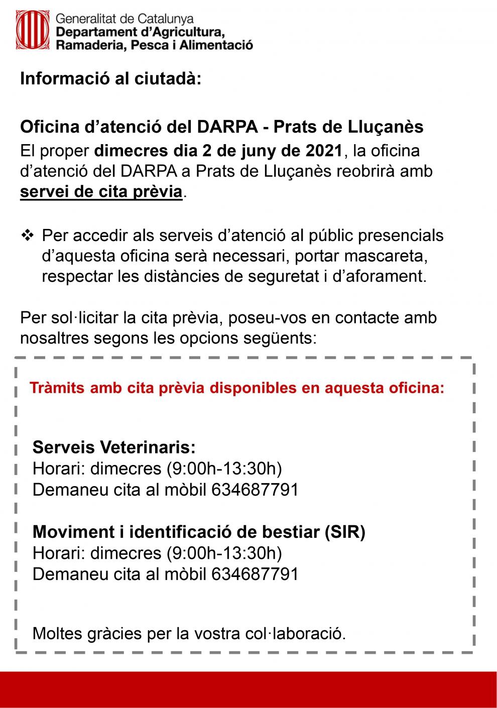 L'Oficina d'Atenció del DARPA torna a obrir les portes a Prats de Lluçanès